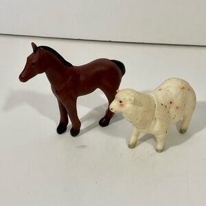 Brown Horse and White Sheep Figurines